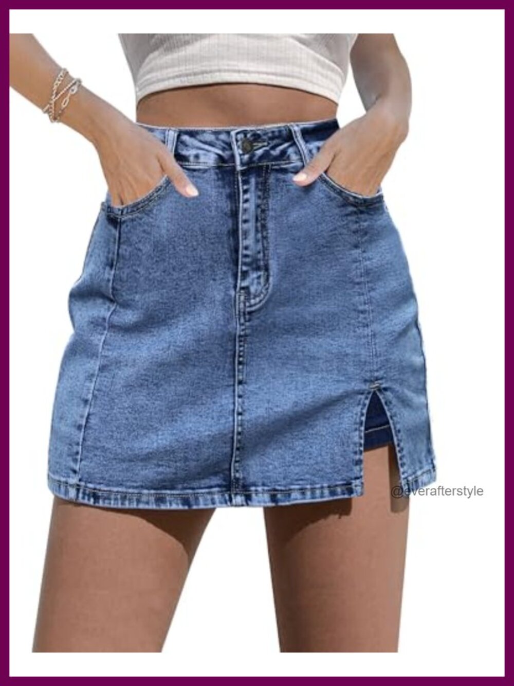 High Waisted Stretchy Denim Skort Side Slit Mini Jean Skirt